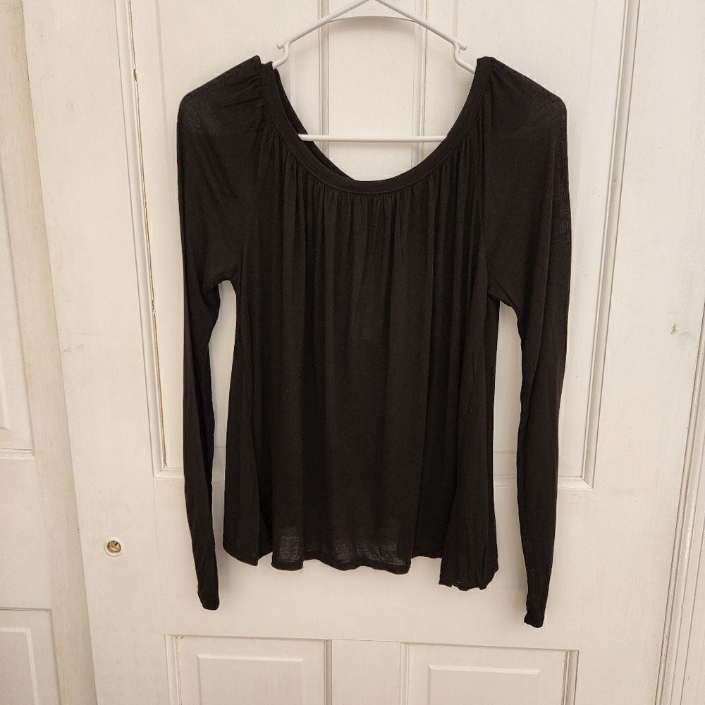 LAmade Black Peasant Surplice Back Top